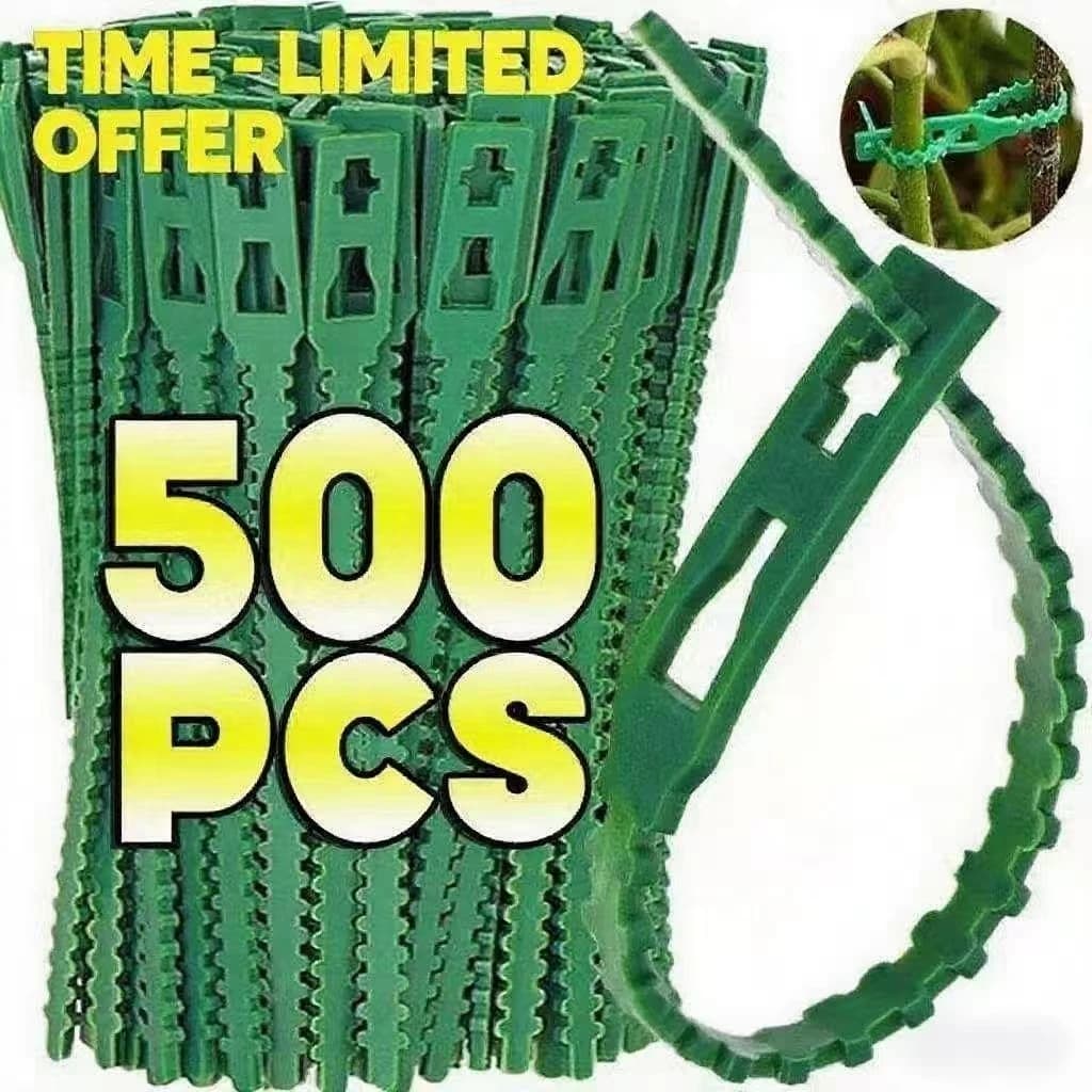 Zestaw 500 szt. regulowanych opasek Gardio – plastikowe opaski do roślin, drzew i pnączy (wielorazowe, elastyczne, odporne na warunki pogodowe)