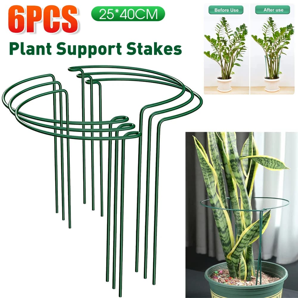 Zestaw Gardio 6 metalowych podpórek do roślin – regulowany stelaż pierścieniowy do kwiatów, warzyw i pnączy